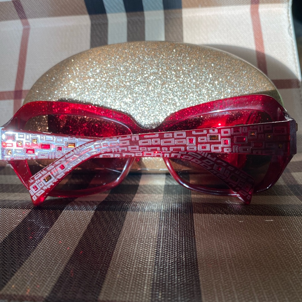 Judith Lieber Handmade In Japan Stunning Sparkling Red Crystal Arms Sunglasses